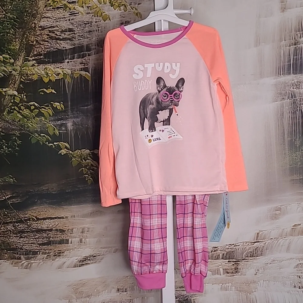 New with tags! Cat & Jack Girls small 6X Pink Plaid pajamas pants & shirt